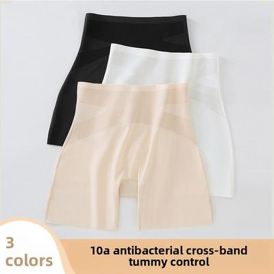 Women's Summer Ice Silk Traceless Invisible High Waist Belly Retraction Anti Slip 2 In 1 Boxer Safety Briefs