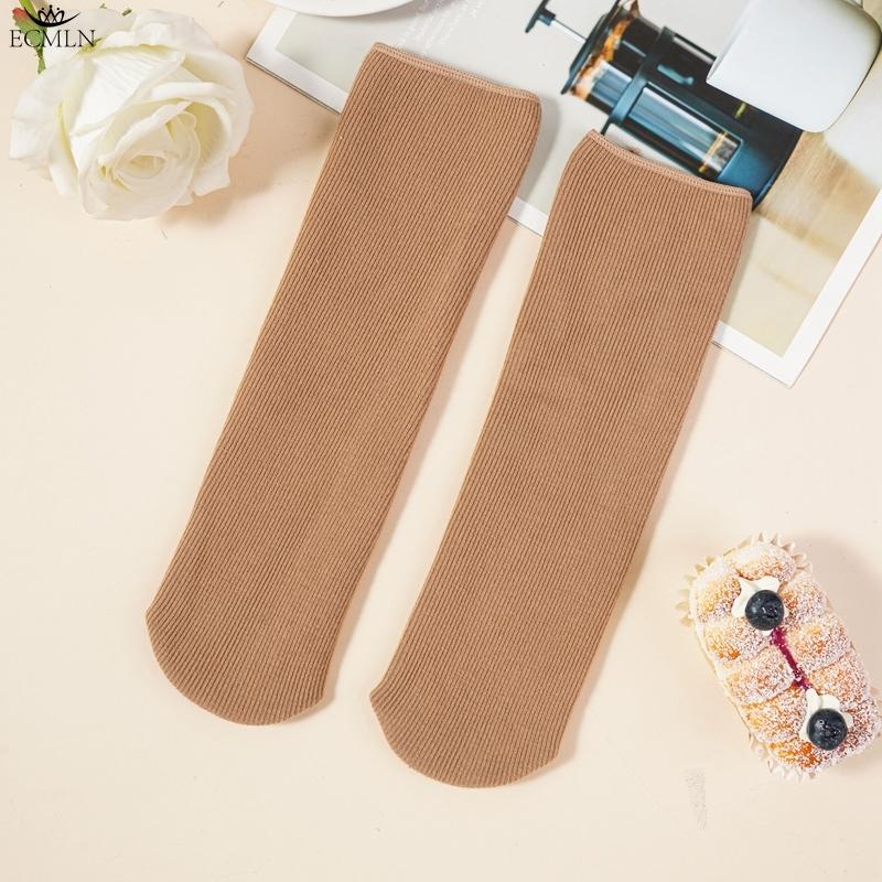 Șosete Groase de Iarnă cu Pluș Călduros Șosete de Bumbac Culoare Solidă pentru Femei Ton Pământiu Șosete Simple Medii