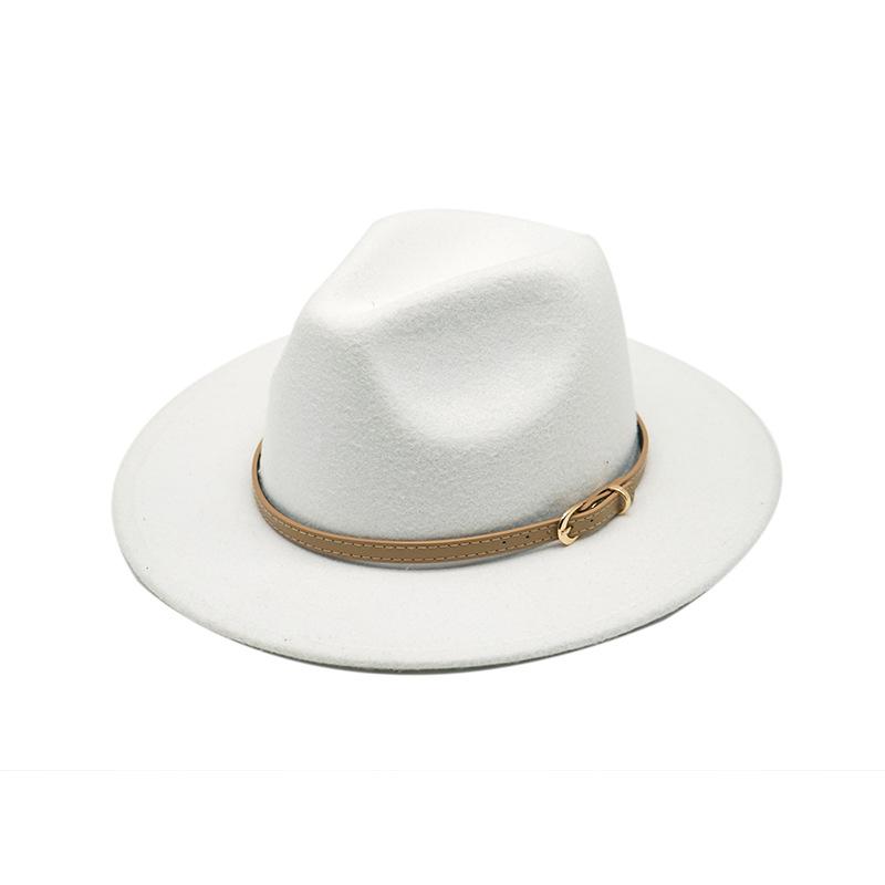 Autumn And Winter British Style Men And Women Woolen Soft Felt Hat Big Eave Hat Classic Khaki Belt Woolen Top Hat