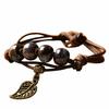 Ethnic Leaf Cat Charm Ceramics Beaded Bracelet Women Handwoven Jewelry Gift