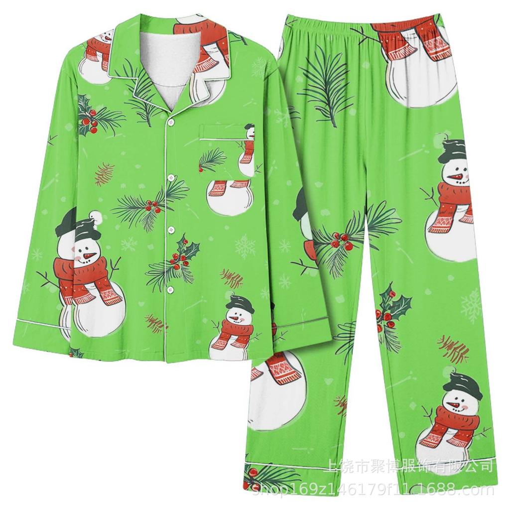 1116 new hot-selling Christmas loungewear pajamas long-sleeved trousers cardigan set 1D digital printing pattern