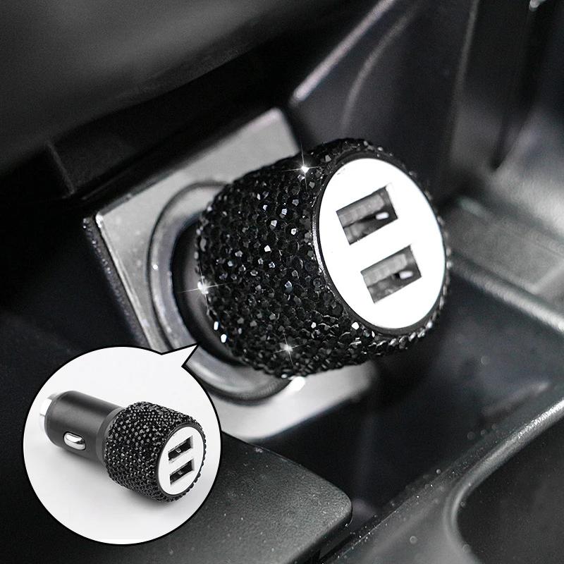 Car Charger Diamond-mounted Car Phone Safety Hammer Charger Dual USB Fast-Charged Diamond Auto Phone Aluminum Alloy Charger