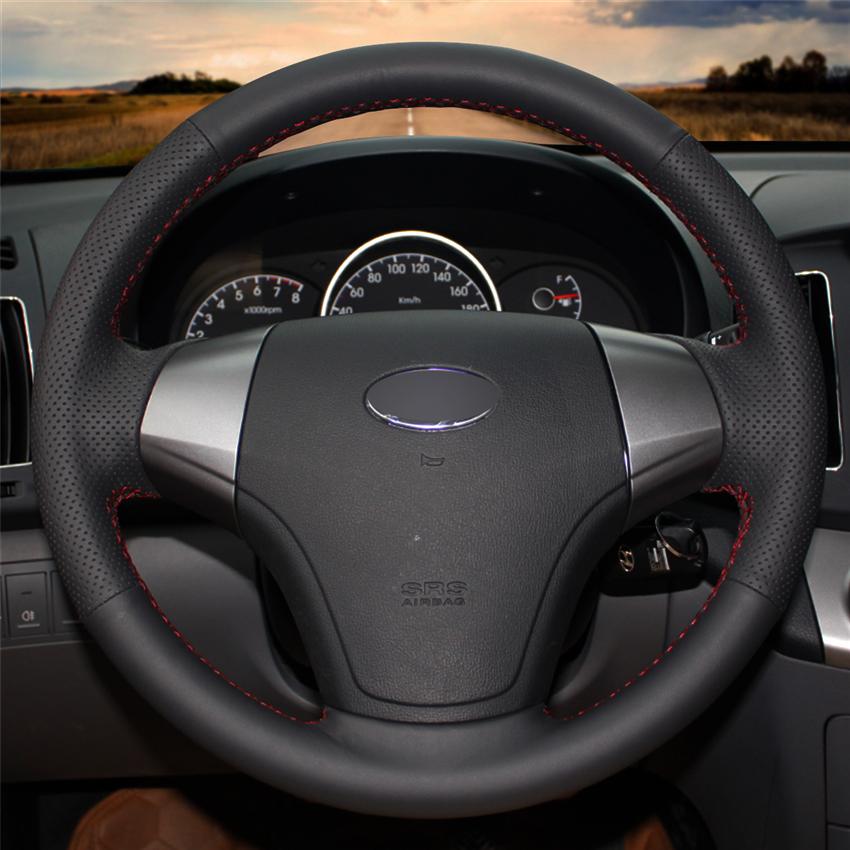 Hand-sydd rattmuff Svart Konstläder Bilrattmuff för Hyundai Elantra 2008-2010
