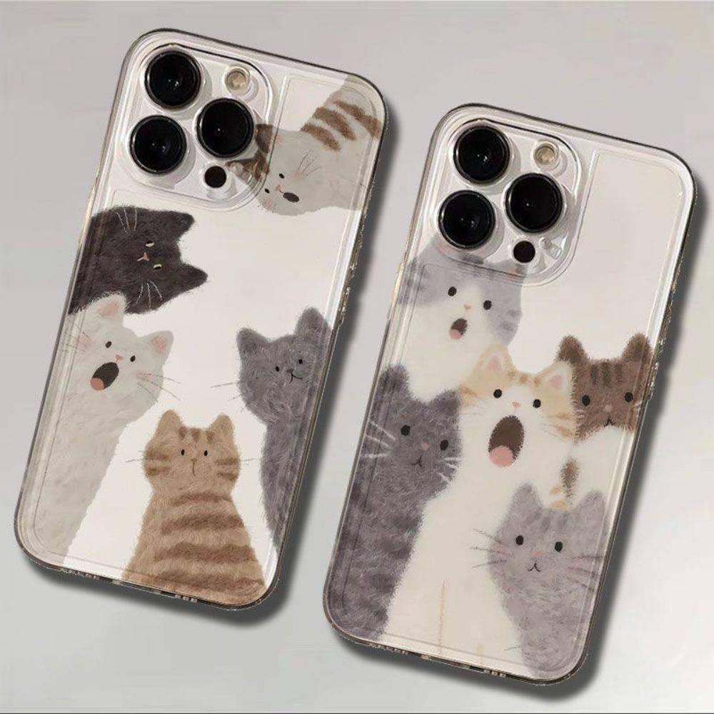Shocking Cat Pattern Phone Case for IPhone 17 12 16 14 13 11 15 Pro Max IPhone 16 15 14 Plus Transparent Phone Soft Case