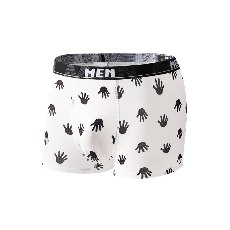 Men's Spring and Summer Trend Printed Ice Silk Antibacterial Breathable Sports Teenagers Mid-waist Boxer Briefs