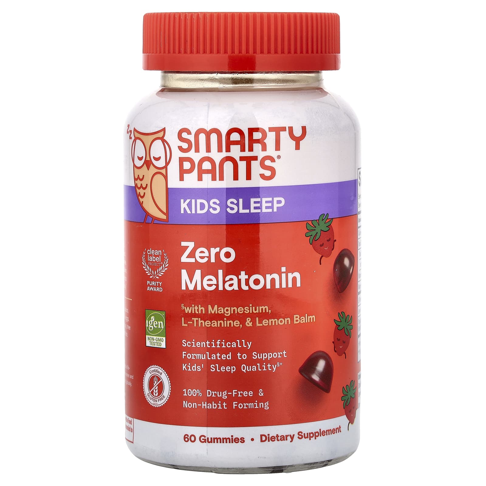 

SmartyPants Kids Sleep Melatonin Zero Gummies, Strawberry Flavor, 60 Gummies