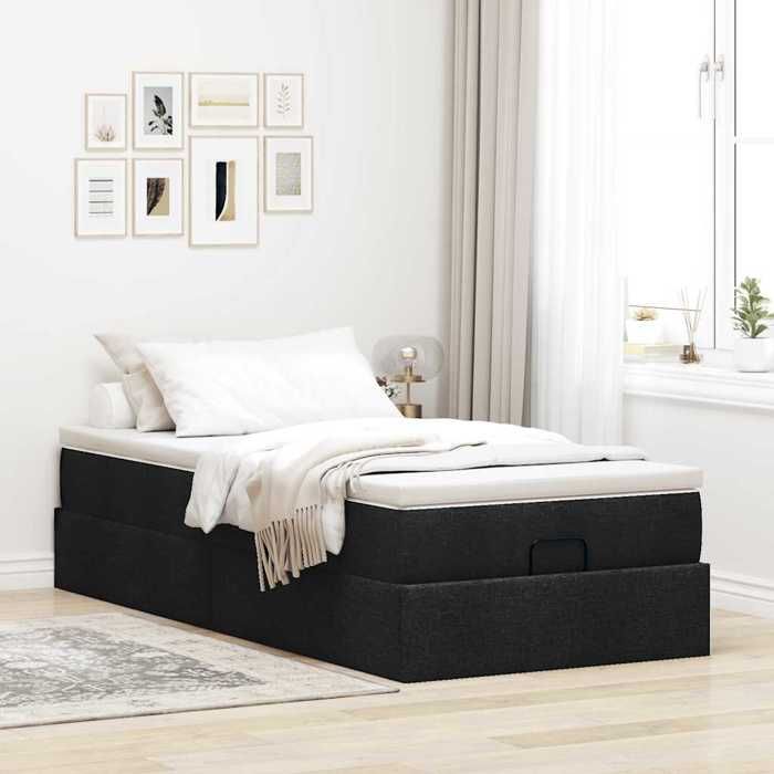VidaXL Cadre de lit ottoman avec matelas noir 90x200 cm tissu, cadre de lit, cadre de lit rembourré, cadre de lit ottoman 3311080