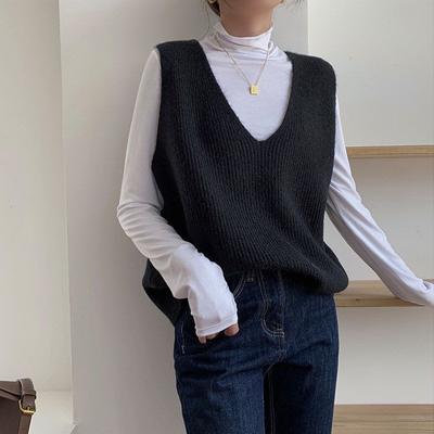 Retro Lazy Big V-neck Knitted Vest for Women In Spring Versatile Loose and Slimming Vest