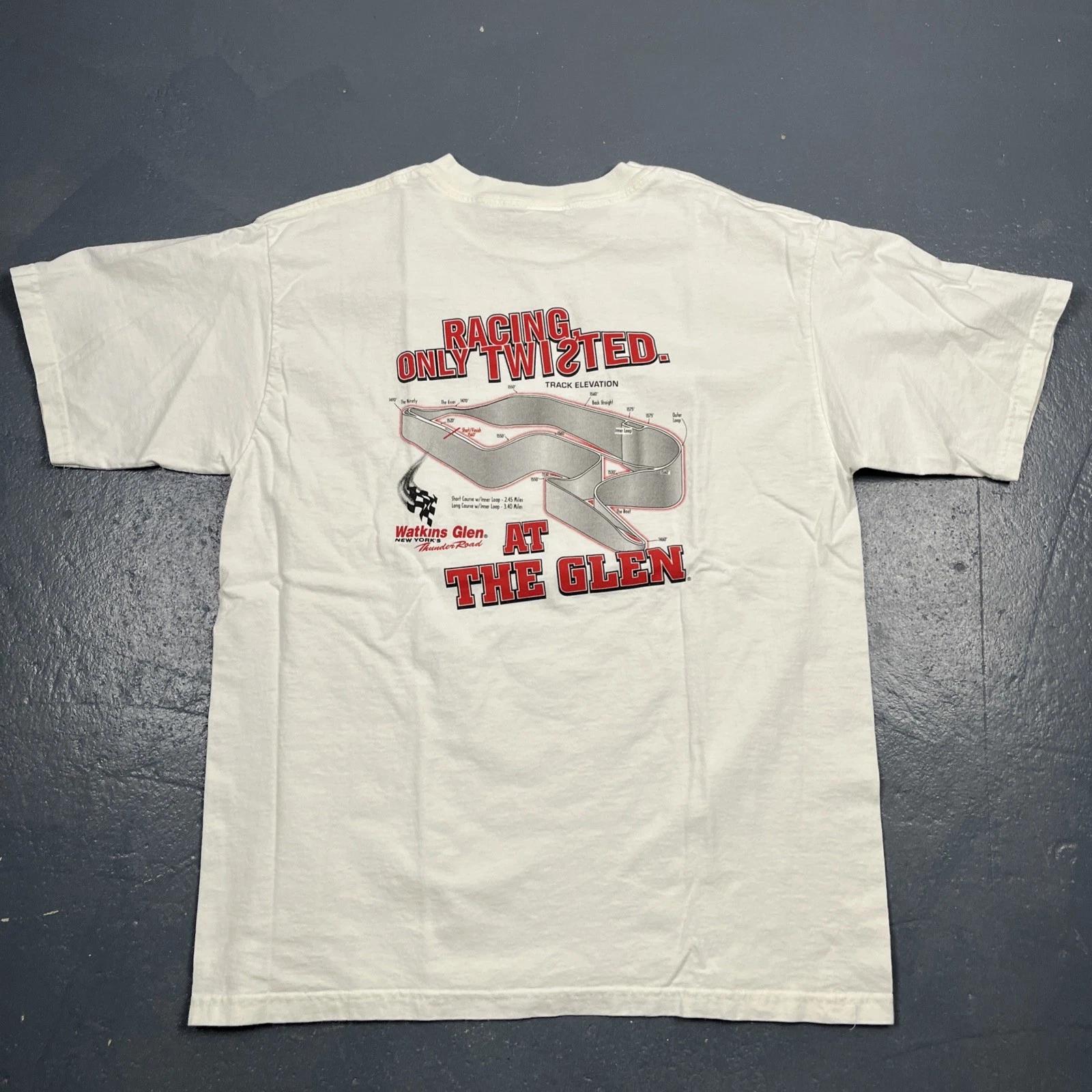 

Винтажная футболка Watkins Glen Racetrack Белая Двусторонняя VTG Большой Унисекс Повседневная S