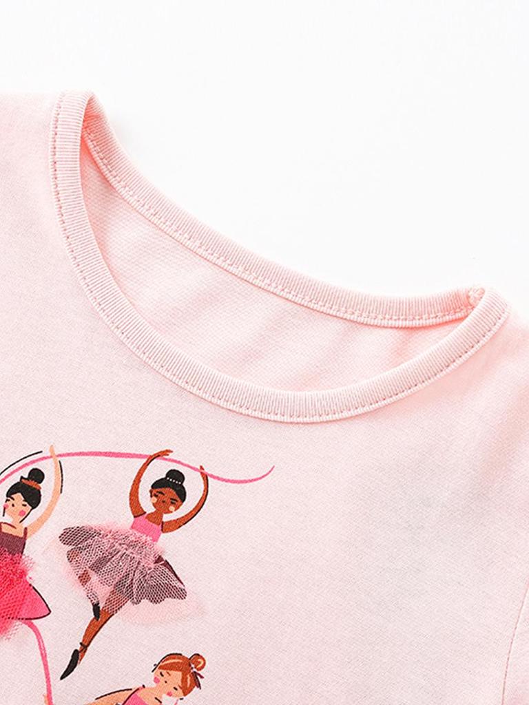 26-year Spring/Summer Kids' Rainbow Mesh Dress - Sweet Print, Round Neck, Short Sleeve, In Stock