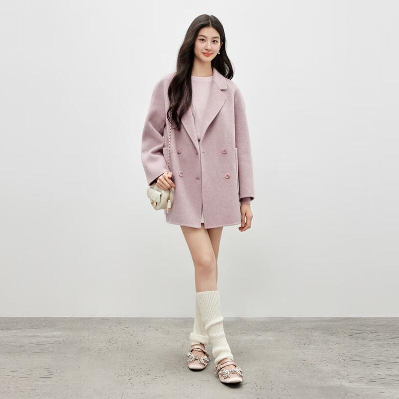 Qiusui Yiren Women's 100% Merino Wool Double-Breasted Winter Coat