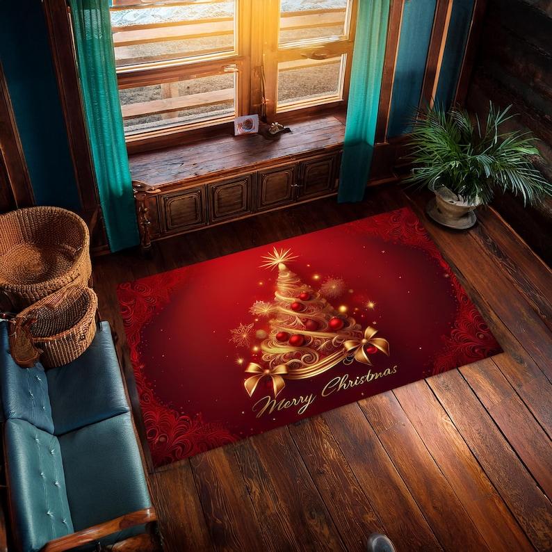 Christmas Print Doormat, Merry Xmas and Happy New Year Rug for Holiday Home Decor Gift, Entryway Mat