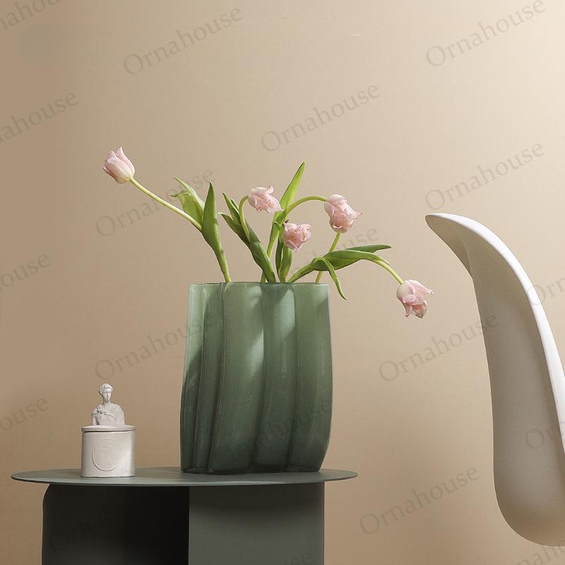 

Modern Minimalist Milky Green High-end Glass Vase, Home and Living Room Decorations, Floral Arrangements