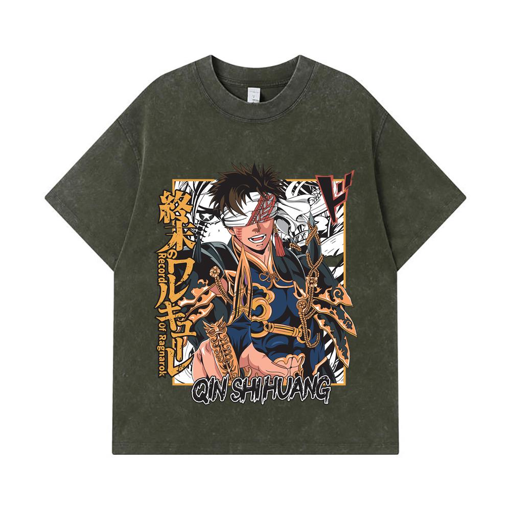 

275 GSM Washed T-shirts 100% Cotton Record of Ragnarok V7 Print Unisex Heavy Cotton T Shirt S армия зеленый