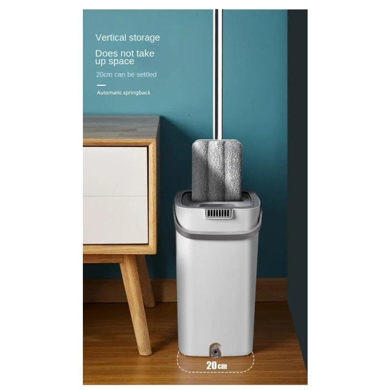 1SET Mop pentru podea cu găleată Mop îngroșat, umed și uscat, leneș plat, pânză din microfibră, stoarce, mopuri de bucătărie, baie, curățarea podelei
