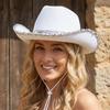 Wide Brim Western Cowboy Hat Furry Trim Sequin Cowgirl Hat Classic Jazz Hat  Ladies