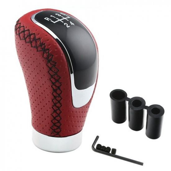 5/6 Speed Manual Car Gear Shift Lever Shifter Stick Knob Red Leather With 3 Caps