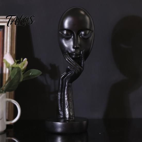 Talos Abstract Contemplative Face Resin Sculpture, Minimalist Hand-on-Chin Bust Statue for Desk Living Room Office, Creative Art Decor Entryway