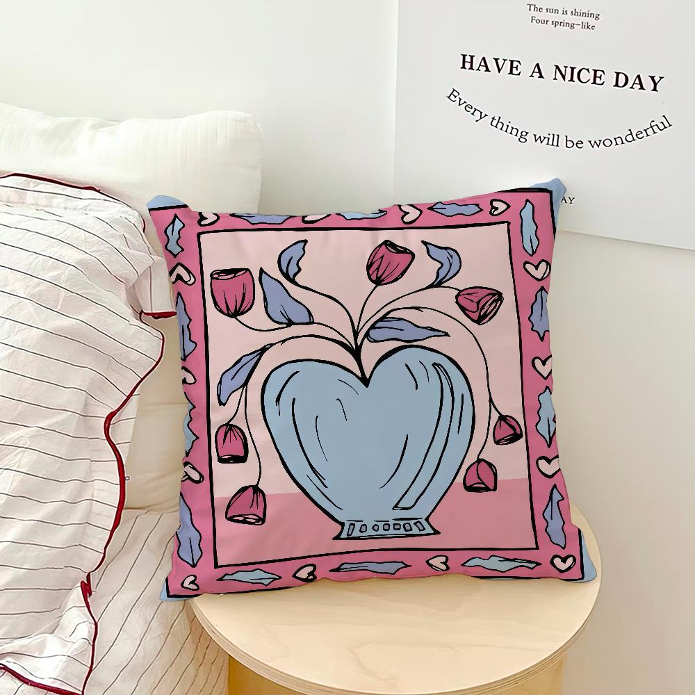 Cute Cartoon Flowers Fashion Art Cozy Soft Pillow Case for Sofa Living Room Home Office Decor Protective Covers