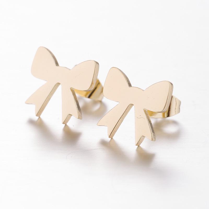 Stainless Steel Simple Bow Stud Earrings - Popular Korean Ear Jewelry for Women
