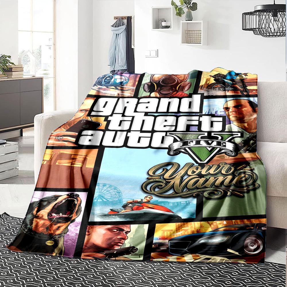 Gta Personalized Text Blanket Gift Customizable Blanket Soft & Cozy for Chair Home Decor Nap Bedding Four Seasons Universal