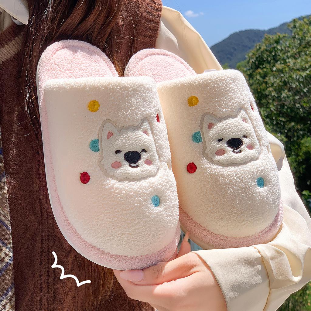Cute Cartoon Cotton Slippers Autumn and Winter Indoor Home Velvet Warm 2025 New Couple Fluffy Slippers