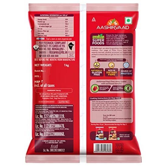 Aashirvaad Nature’s Superfoods Farine de Ragi, Paquet de 1 kg, Atta Riche en Fibres et en Protéines | Farine Sans Gluten