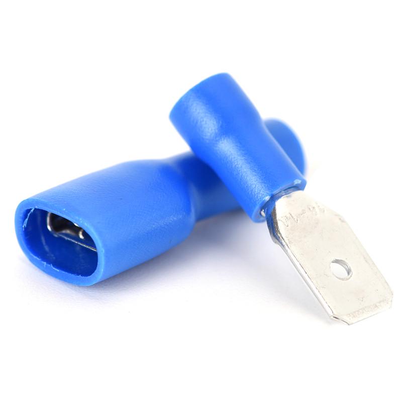 100X Conectores de Terminal de Fio Elétrico Isolados tipo Pala Macho e Fêmea para Crimpar Azul