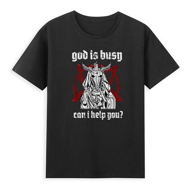Gott ist beschäftigt Kann ich Ihnen helfen Satans Baphomet Lustiger Spruch Vintage Unisex T-Shirt
