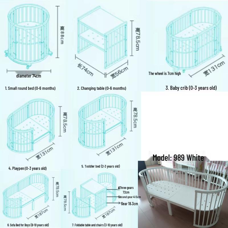 INS Bolin Multifunctional Solid Wood Round Baby Bed: Convertible Twin and Co-Sleeping.