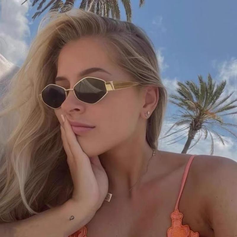 Metal Small Frame Polygonal Women's Sunglasses Fashion Punk Rhombus Sun Glasses For Women Trendy  Vintage Diamond Eyewear
