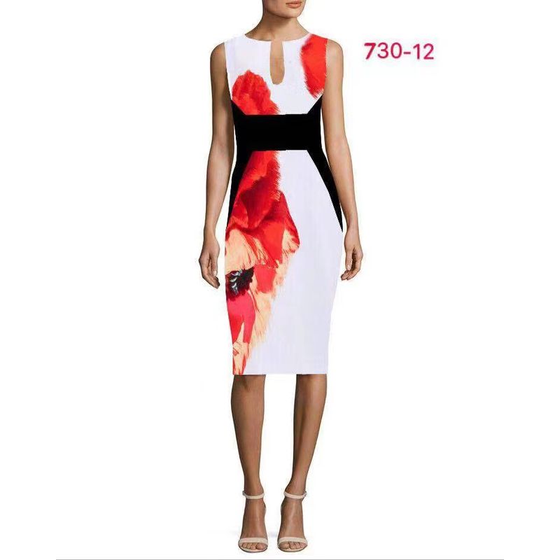 

New New Arrival 730-12 Fashion Star Model Print Sheath Pencil Skirt plus Size Dress Other Colors 2XL