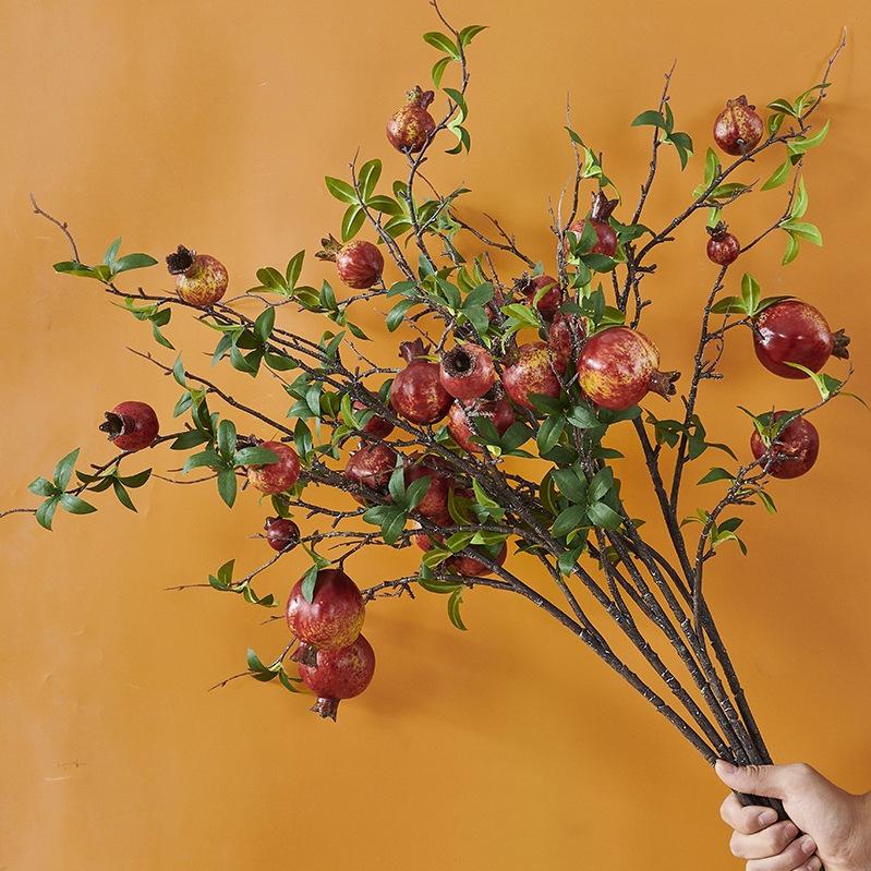 Pomegranate and Persimmon Artificial Flower Branch for Living Room or Dining Table Decoration