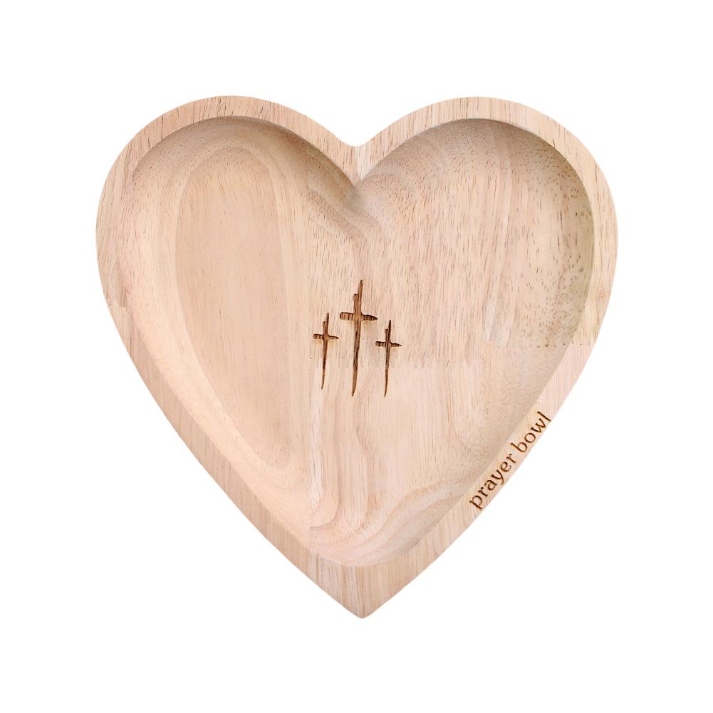 Heart Prayer Bowl Wooden Handmade Prayer Bowl 12 Prayer Cards Wood Dough Bowl Religious Christmas Christian Gifts for Women Men