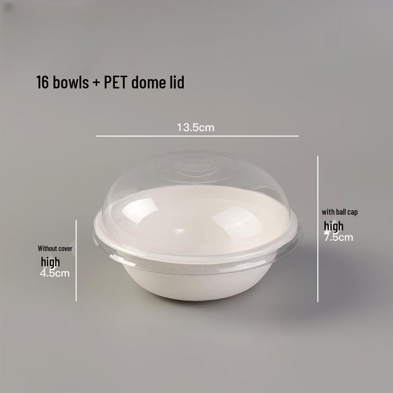 

350ml Degradable Disposable Paper Bowls with Dome Lids, 100 Sets