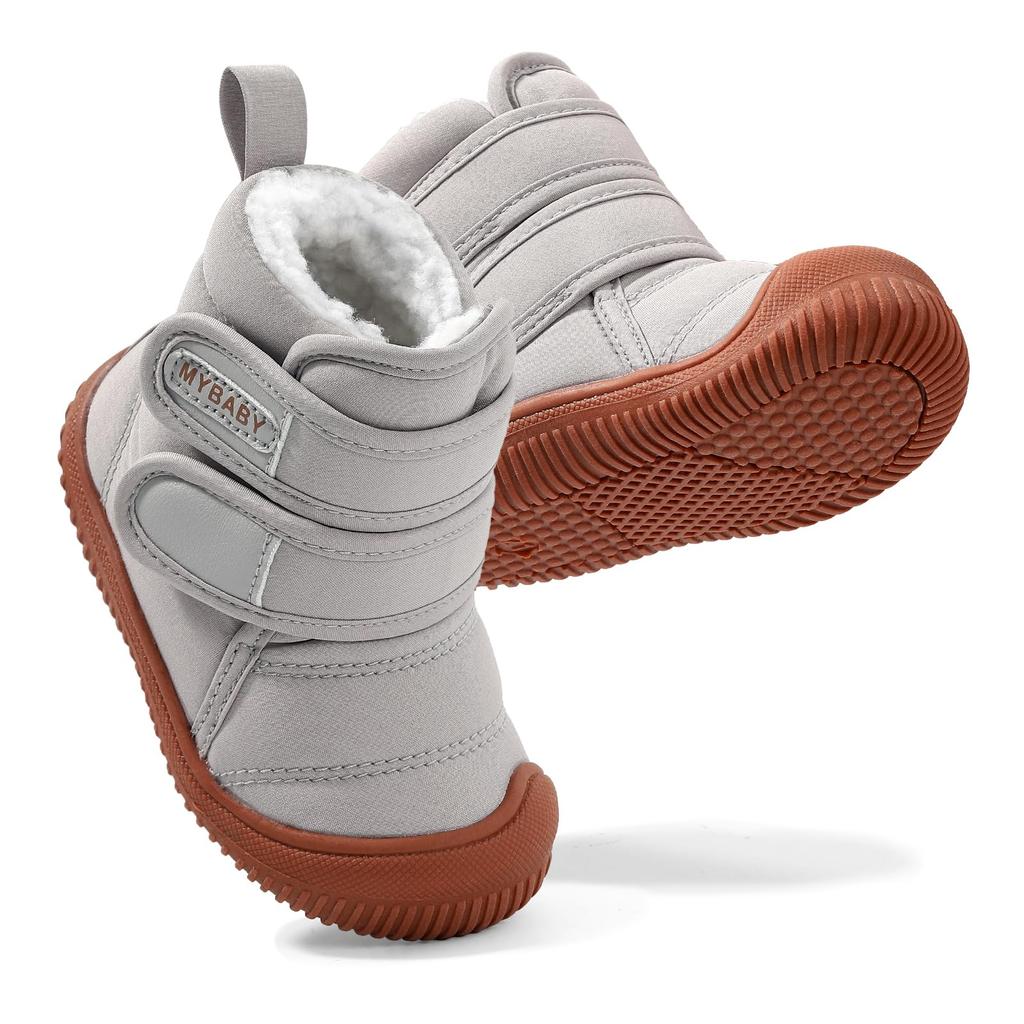 LACOFIA Sheepskin Snow Boots for Boys and Fluffy Baby Shoes for Outdoor Use with Velcro Sizes Kids' Babies, Girls, Fleece-Lined, Warm, (Gray Closure,