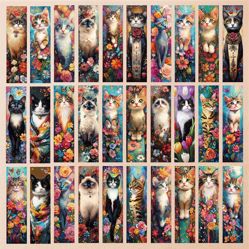

32pcs, Flower Cat Bookmark, suitable for back-to-school season, Christmas, Halloween, teachers, readers, and birthdays.