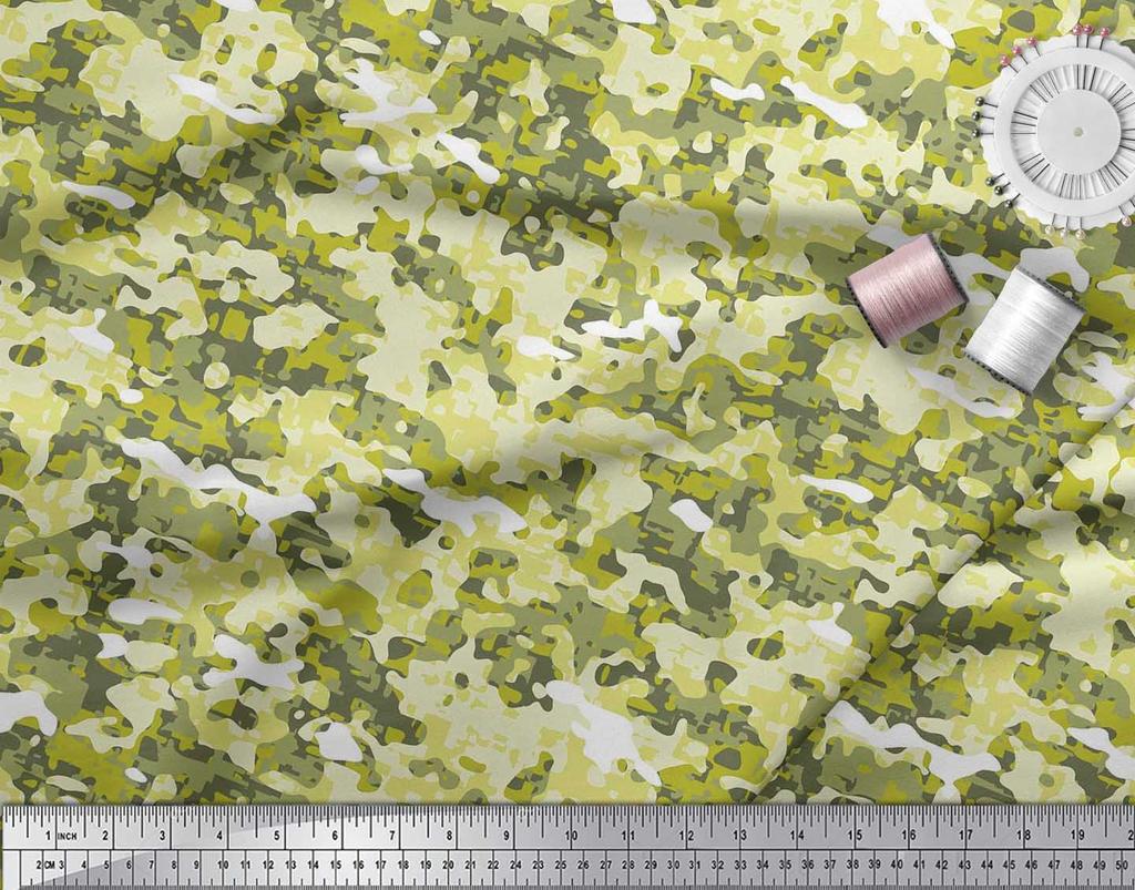 Soimoi Japan Crepe Satin Fabric Two Tone With White Camouflage Print Fabric by the metre 42 Inch
