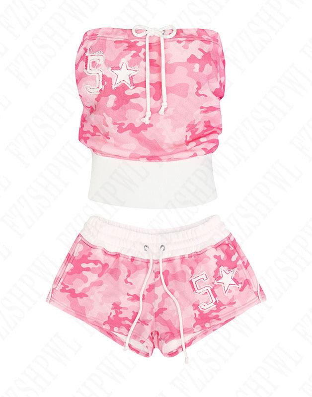 Y2K American Retro Camouflage Bandeau & Shorts Set