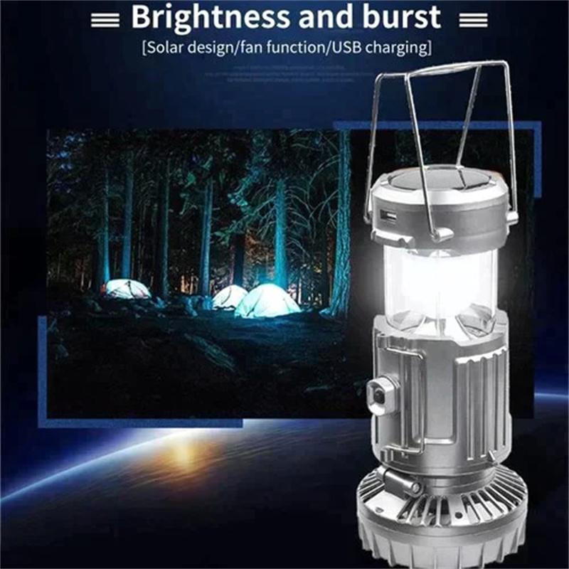 High Power LED Solar Light Portable Camping Light Electric Fan Solar Power Hanging Tent Lamp Rechargeable Outdoor Emergency Lamp