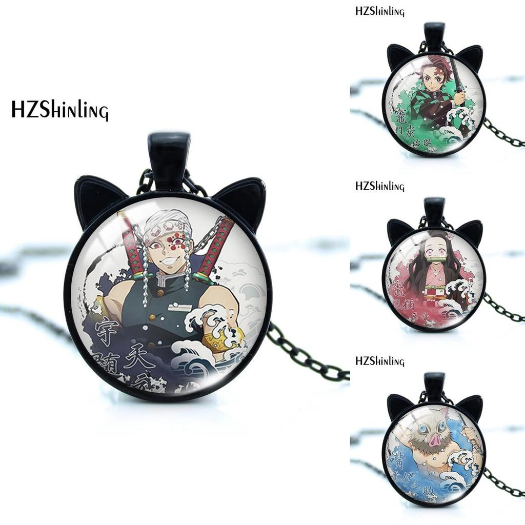 Unique Alloy Cat Ears Time Gem Necklace Featuring Nezuko And Tanjiro Design