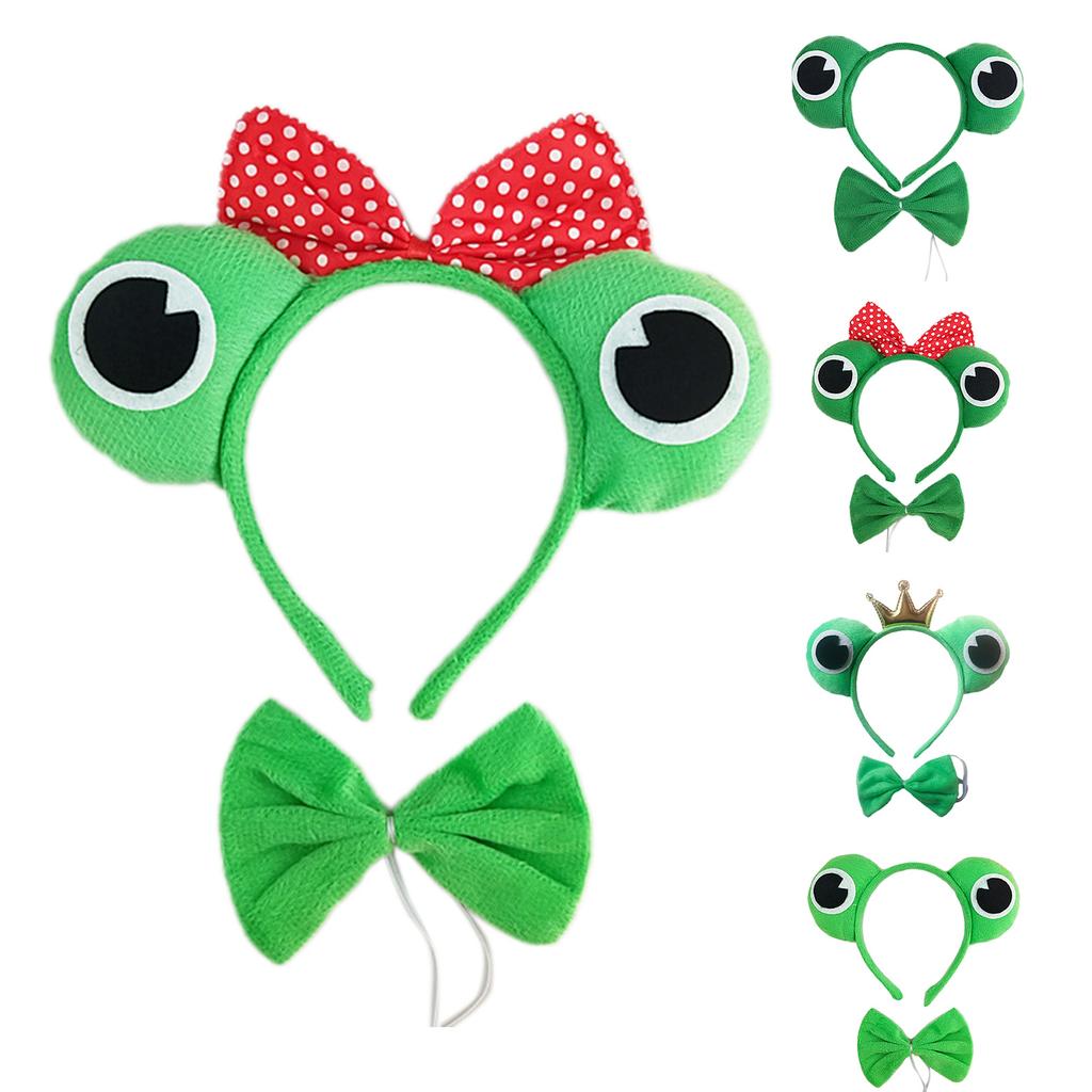 Cartoon Headbands Frog Hair Hoop Prince Bowtie Halloween Hairband Princess Cartoon Headwear Bowtie Set