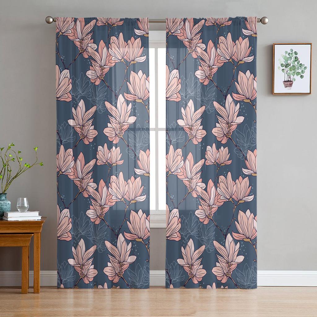 Modern Sheer Curtains Flower Orchid Watercolor Living Room Kitchen Children's Room Decoration Household Chiffon Window Curtains