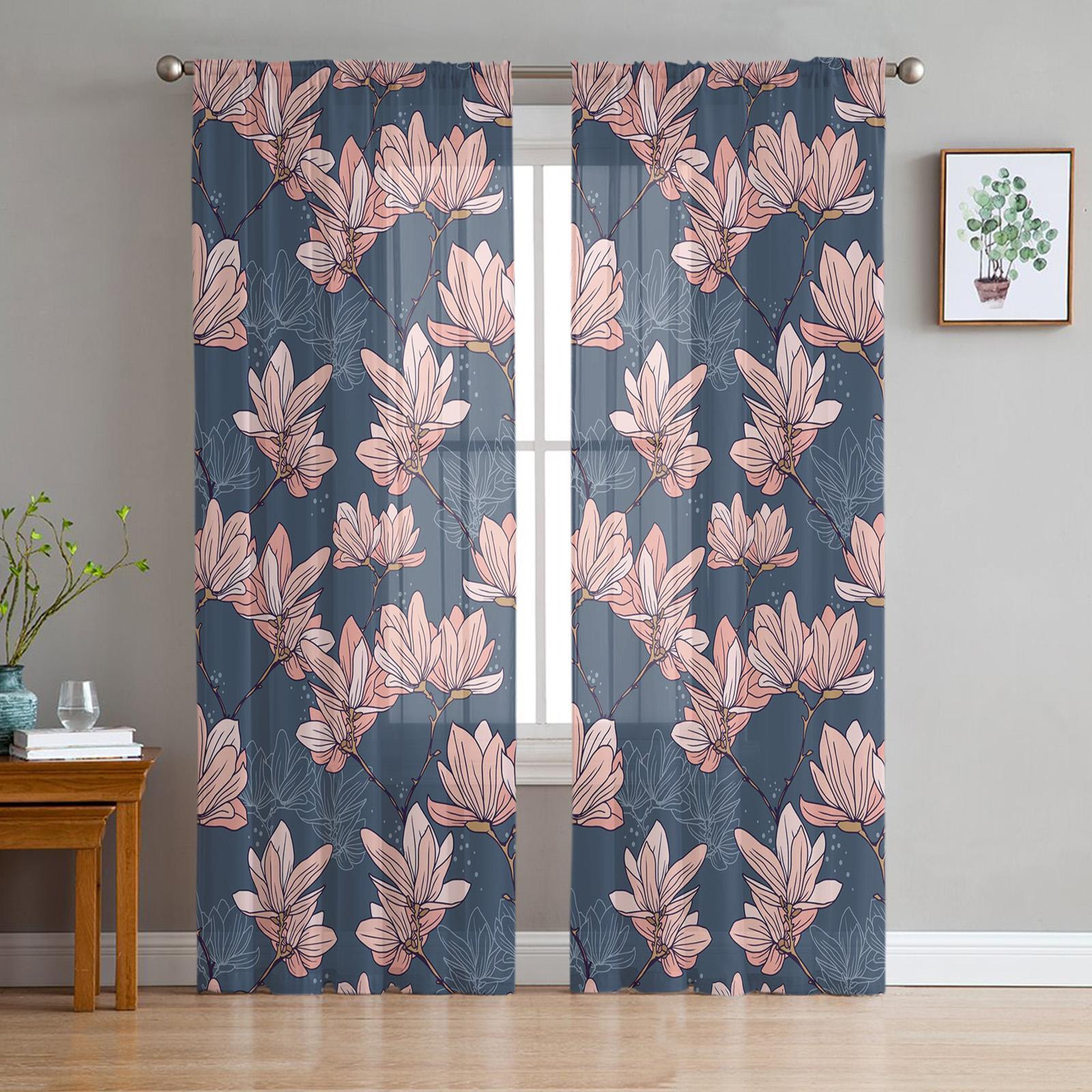 

Современные прозрачные шторы Цветочная орхидея Акварель Гостиная Кухня Детская комната Украшения Домашние шифоновые шторы на окна 135W x 114H(cm)