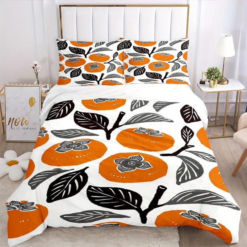 3pcs Persimmon Pattern Bedding Set, Breathable and Soft, Suitable for All Seasons, Ideal for Home Use, Suitable for Bedroom Decor 21161