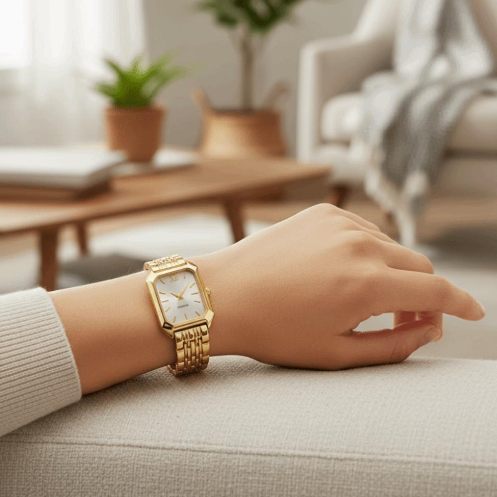 Square Dial Rhinestone Quartz Watch Slim Strap Rhinestone Watch Women Quartz Watch  Casual Wear