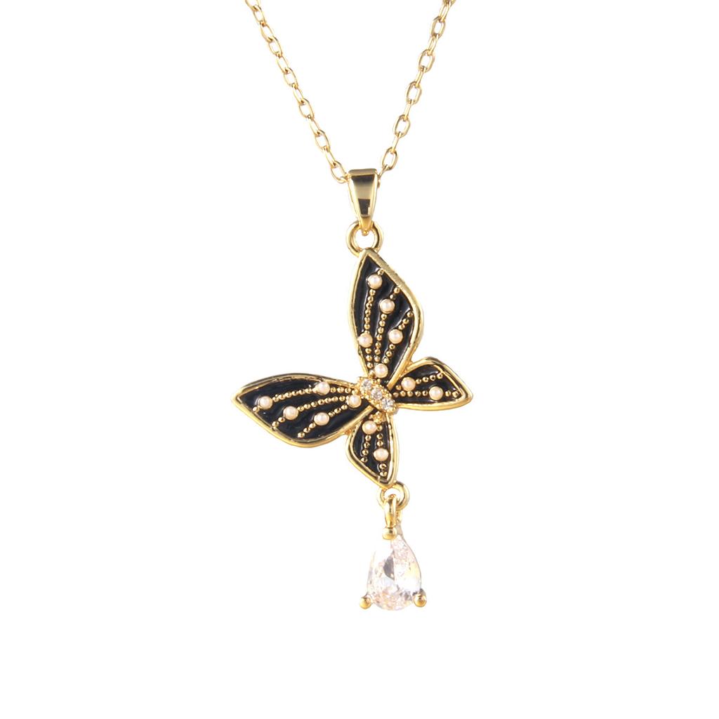 Zircon incrustat cu cupru Su picurare ulei perla fluture lanț claviculă