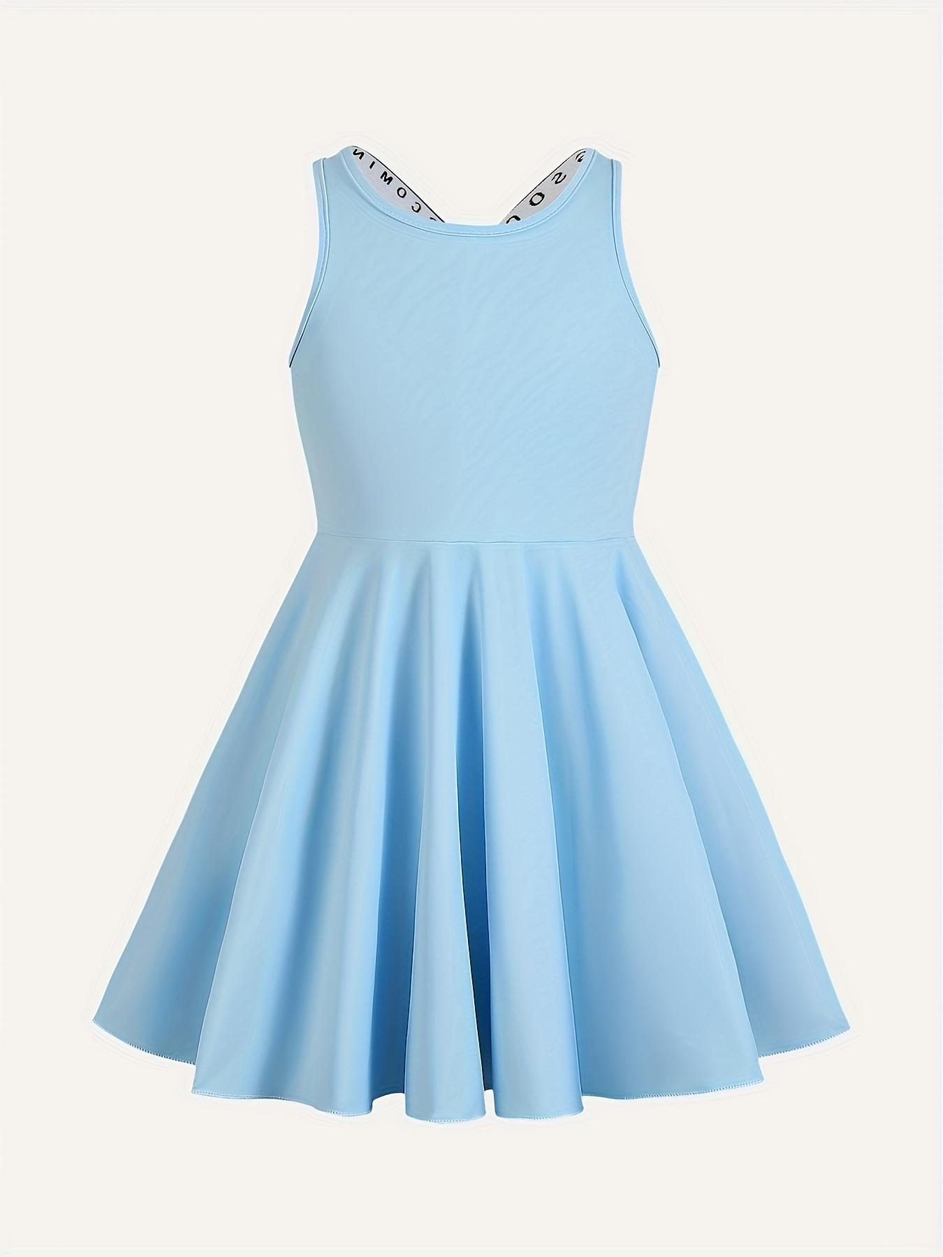 Girls  Summer Sleeveless Skater Dress - Ice-Silk Breathable Stretch Fabric,Sporty Skater Style for Tennis, Dance & Daily Wear 4Y синий