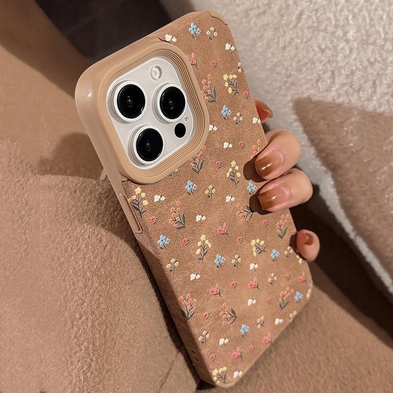 For iPhone 17 Pro Max Case Fashion Vintage Beige Suede Floral Design Cases For iPhone 11 12 13 14 15 16 Pro Max Plus XS XR Cover