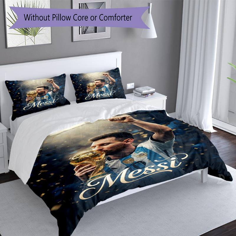 Messi World Cup Champion Personalized Name Bedding Set,Premium Bed Linen for Bedroom Home Decoration,Perfect Collectible Gift for Messi Fans,Easy Care